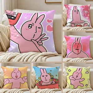 Pink Bunny Cue Cushion Cover All-Season Soft Short Plush Pillow Case, Double-Sided Print Cushion Cover with Hidden Zipper, Washable Skin-Friendly Home Decor