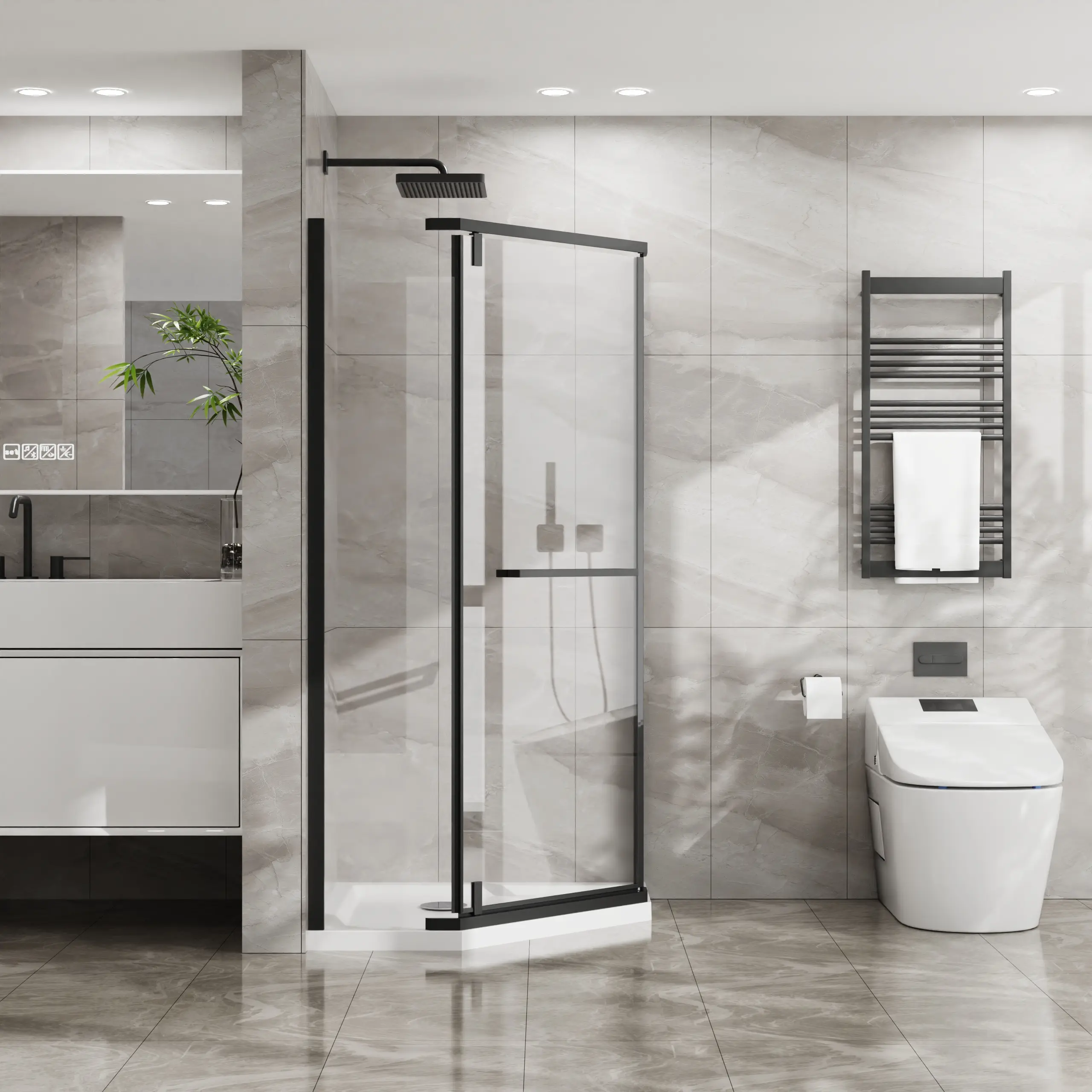 YYDS Mall Goodyo Neo-Angle Frameless Shower Door 36 in.D x 36 in.W x 72 in.H Corner Shower Enclosure with Clear SGCC Tempered Glass Pivot Shower Door in Matte Black Finish