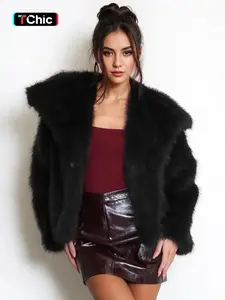 Women's Elegant Solid Color Wide Collar Zipper Closure Plush Warm Coat, Stylish Everyday Outerwear for Fall & Winter Seasons