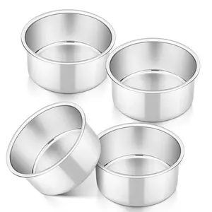 Cake Pan Set of 4, Stainless Steel Baking Round Cake Pans Tins Bakeware for Birthday Wedding, Leak-proof & Easy Clean, Mirror Finish & Easy Releasing