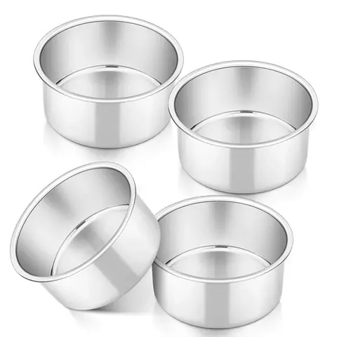Cake Pan Set of 4, Stainless Steel Baking Round Cake Pans Tins Bakeware for Birthday Wedding, Leak-proof & Easy Clean, Mirror Finish & Easy Releasing
