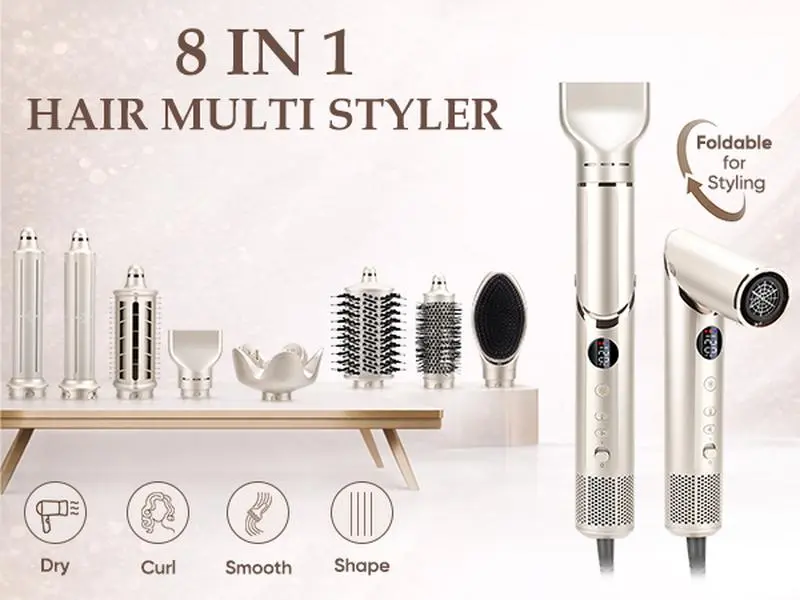 8 in 1 High Speed Air Styler Hair Dryer Set Foldable Brushless Motor Diffuser Nozzle Professional Hair Styler Brush