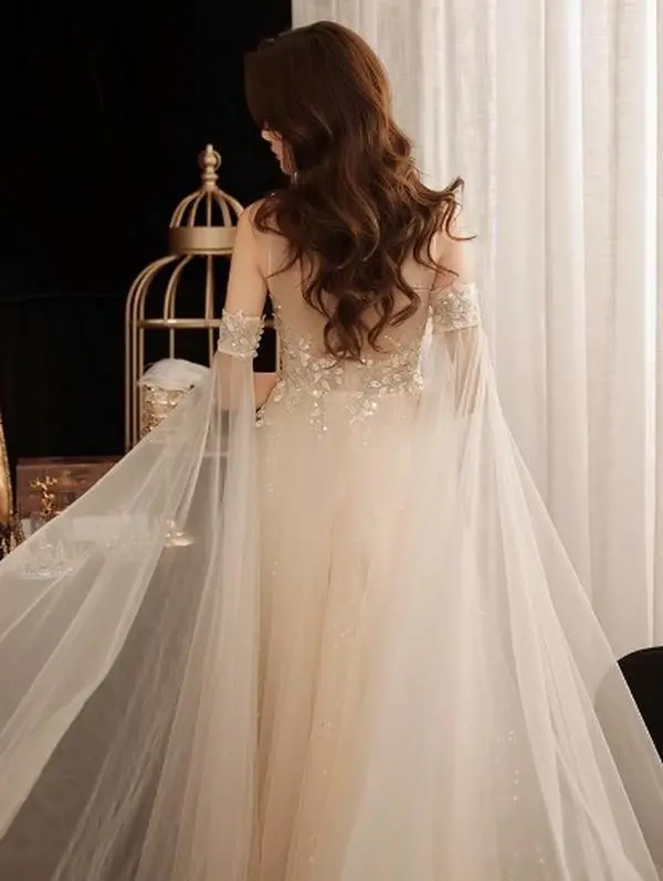 BRAND NEW : The fugitive princess flowing mesh dress design sense coming-of-age sequined small dress skirt Formal Lace Light Womenswear Elegance Evening Fairy Hip Sleeves Twist