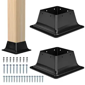 4x4 Post Base 2Pcs-Inner Size 3.6x3.6-Heavy Duty Metal Post Brackets-Deck Post Anchors-Solid Steel-Powder Coated-Wood Post Holder  Porch Handrail Railing Pergola Fence Pavilion-Support Deck Base