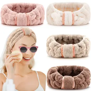 HBB19 4 Pack Microfiber Headbands Spa Facial Headbands Makeup Head bands Elastic Terry Cloth Head Wrap for Women Girls Washing Face Makeup Shower Yoga Sports(Coffee, Khaki, Pink and White)