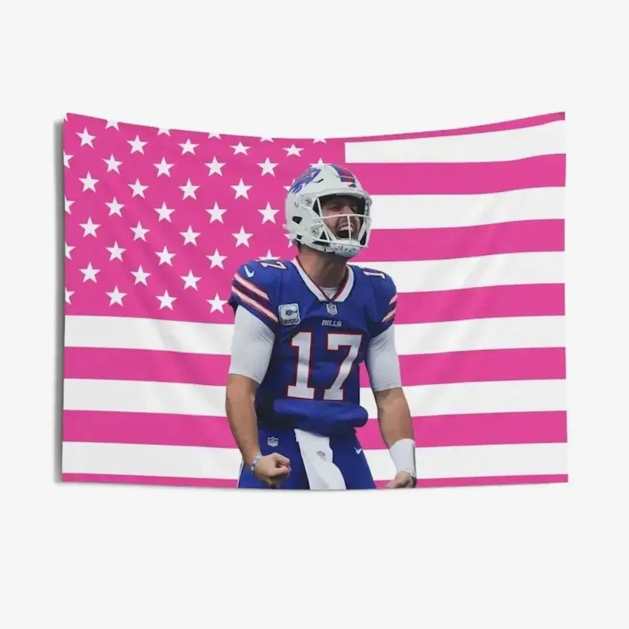 Josh Allen on Field Scream US Pink Flag Tapestries, Flag, Indoor Wall Tapestries