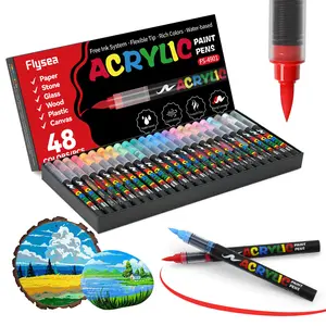 48 Color Acrylic Paint Soft Brush Marker Set, Acrylic Paint Markers, Soft Brush Tip Auto Ink Control, Ideal for Wood, Stone, Canvas, Glass, Fabric, DIY Arts & Crafts