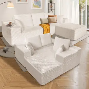 108” Modular Sectional Sofa, Cloud Sectional Couch with L-Shape Chaise/Deep Seat/Armrest/Plush Corduroy Fabric, No Assembly Required, Space-Saving, Boneless Compression Sleeper Sofa for Living Room,sleeper sofas convertible couches boneless couch