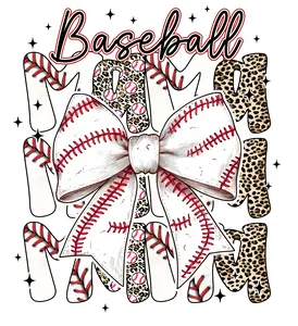 Baseball Mama Stacked with Bow and Leopard Direct To Film Print, DTF Print, Ready To Press Prints For T-Shirts
