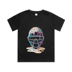 Baseball Catcher Mask Ice Cream Dripping Baseball Fan Boys Cotton T-shirt, Graphic Print Round Neck Short Sleeve Casual Tee for Boys Girls Fruit Tshirt