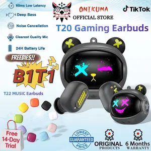 (Special Warranty Free 14-Day Trial)ONIKUMA T20 Cool DIY Bluetooth Earphones Gaming Earbuds With Gaming Mode Headphones Wireless with NO Delay Clear Mic and Microphone Deep Bass and Professional Noise Cancelling Headset