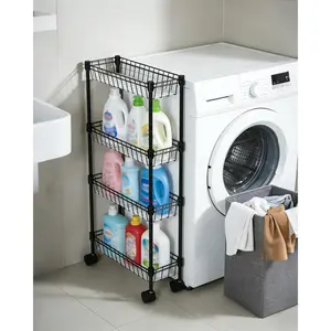 3-Tier/4-Tier Slim Rolling Storage Cart, 5.91" Wide Narrow Metal Utility Cart on Wheels, Adjustable Shelving with Anti-Fall Pads, Black for Kitchen Gap, Bathroom, Laundry Room