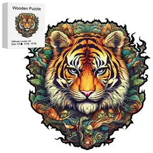 Tiger Wooden Jigsaw Puzzle for Puzzle Lovers, Unique Irregular Animal Shape Wood Toy, Christmas Birthday Gift, Elegant Packaging, Home Decor Game