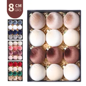 Set of 12 Decorative Balls, 8 Cm Fabric Wrapped Ornaments, Creative Gift Box Set, Holiday Decoration, Christmas Tree Hanging Accessories