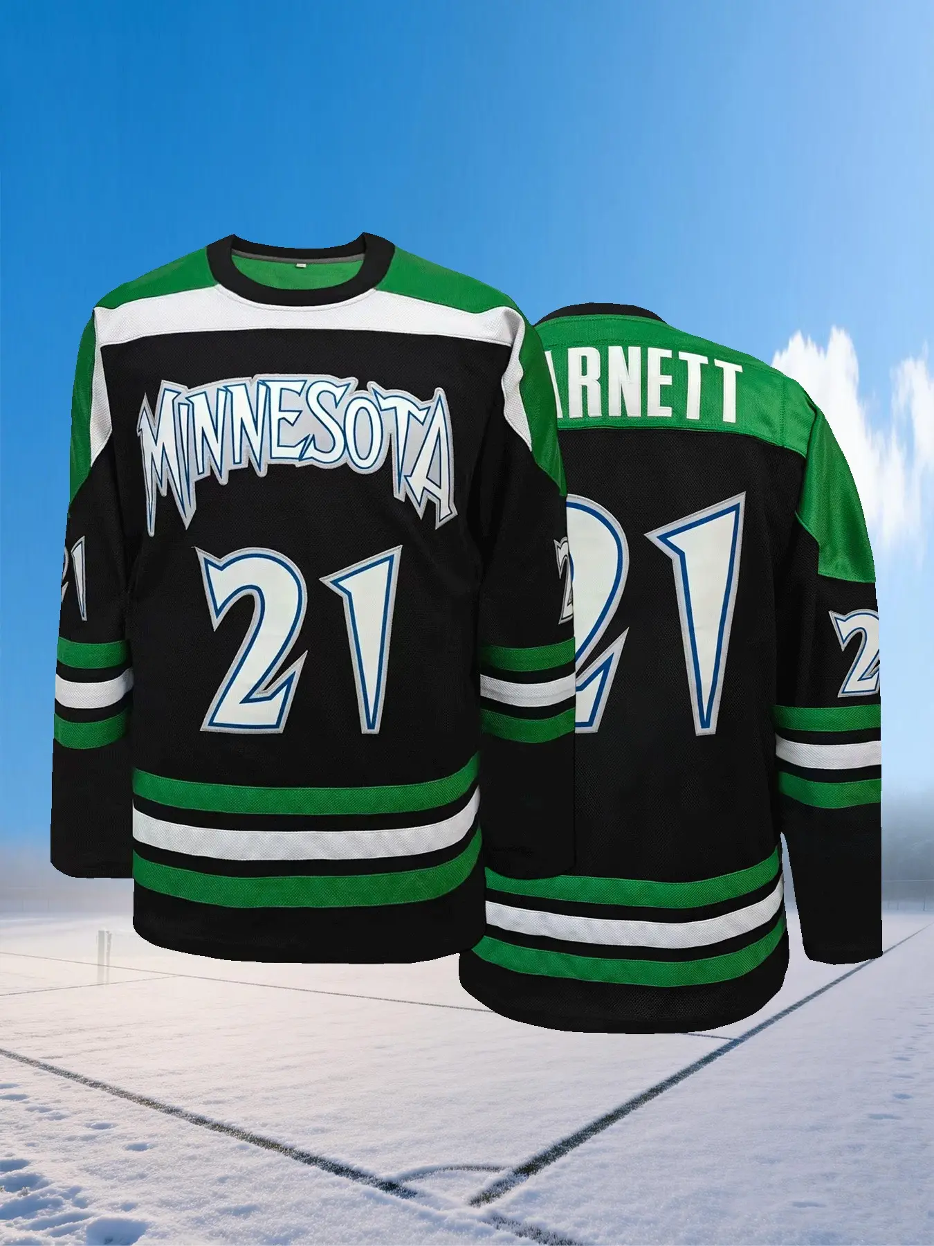 Minnesota Style Hockey Jersey for Men Women, Black Green White Striped #21 Style Long Sleeve Sports Uniform, Breathable Sports Top Ice Hockey Shirt for Fans
