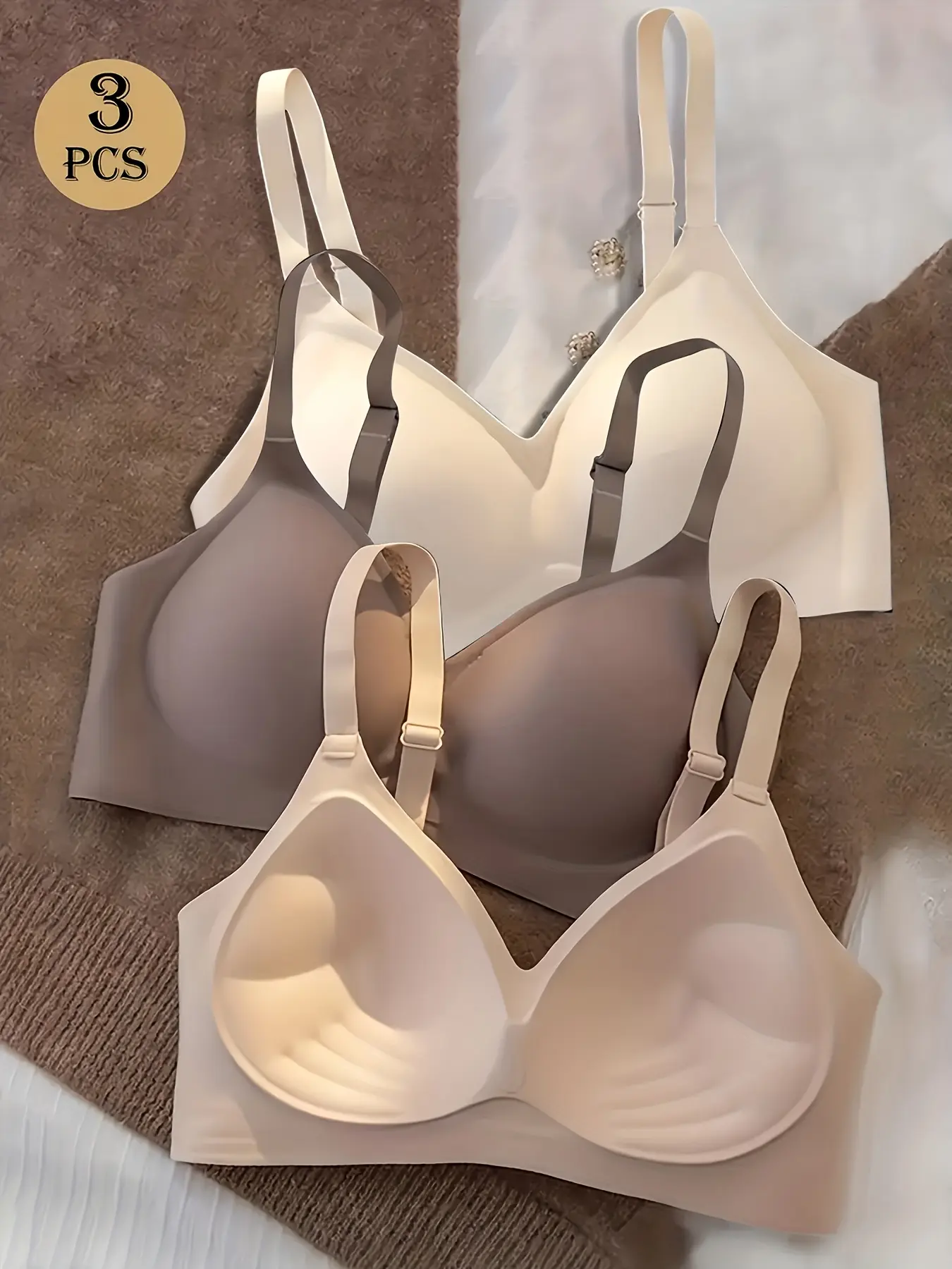 3-Pack Seamless Wire-Free Push-Up Bras | Adjustable Straps for Lift & Support, Fixed Padding, Comfort Daily Women's Lingerie