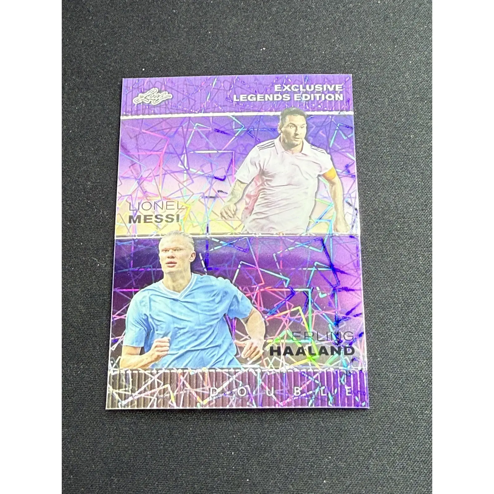 Lionel Messi / Erling Haaland 2023 Leaf Metal Dual Purple /15 RC