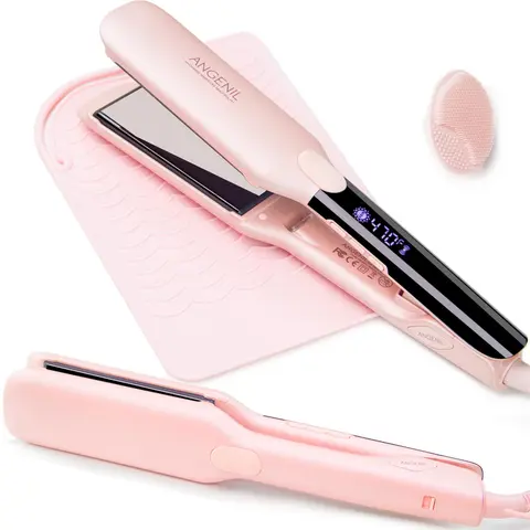 Professional Titanium Flat Iron Hair Straightener, 1 Count 2 in 1 Hair Straightening Iron with Heat Resistant Silicone Mat, Adjustable Temp Hair Straightener, Portable Hair Straightener, Smooth Styling Tool, Straightens Hair
