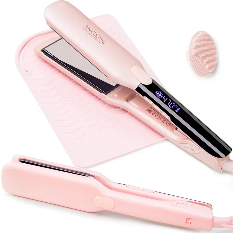 Professional Titanium Flat Iron Hair Straightener, 1 Count 2 in 1 Hair Straightening Iron with Heat Resistant Silicone Mat, Adjustable Temp Hair Straightener, Portable Hair Straightener, Smooth Styling Tool, Straightens Hair