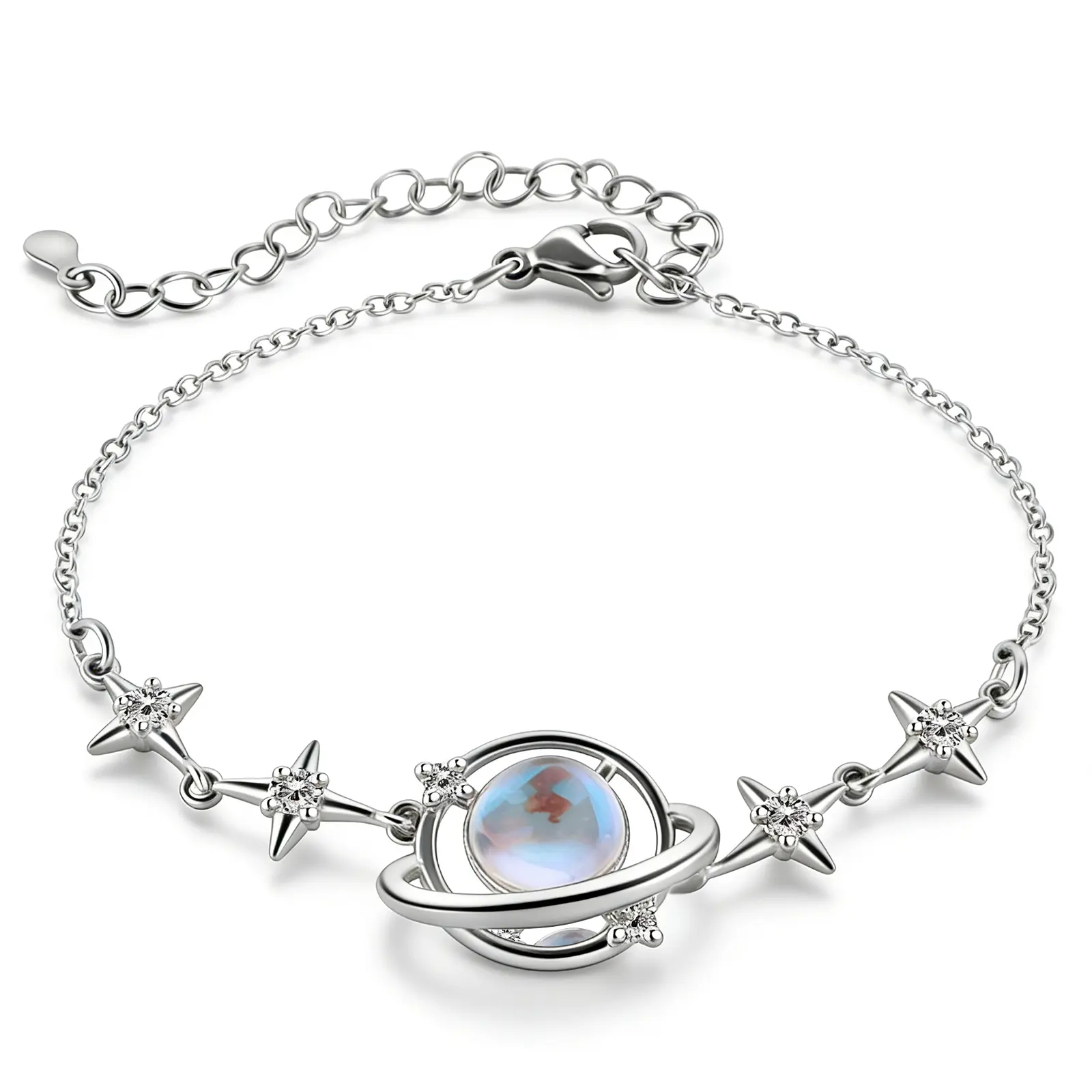 Starry Sky Planet Bracelet High Quality Silver Tone Pendant with Adjustable Extension Chain Perfect Gift for Daughter