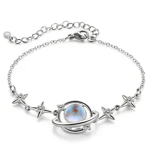 Starry Sky Planet Bracelet High Quality Silver Tone Pendant with Adjustable Extension Chain Perfect Gift for Daughter