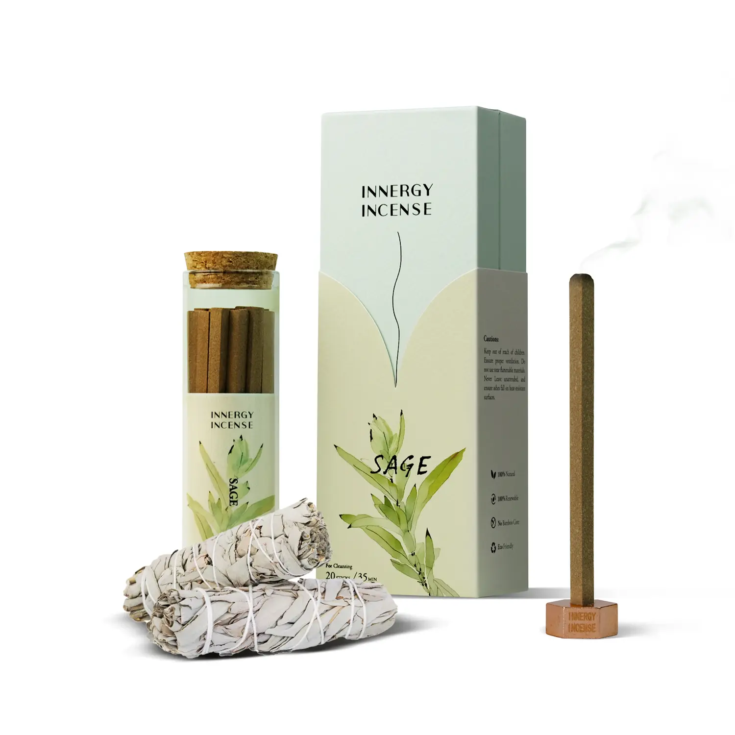 Innergy White Sage Incense Sticks, Natural Herbal Blend for Ritual & Meditation