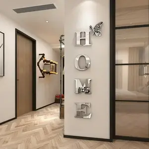 5-Piece Acrylic Mirror Wall Pediment Set, 3D 'home' Lettering, Space-Themed Decor, Living Room Wall Hanging, Easy DIY Install, Modern Luxurious