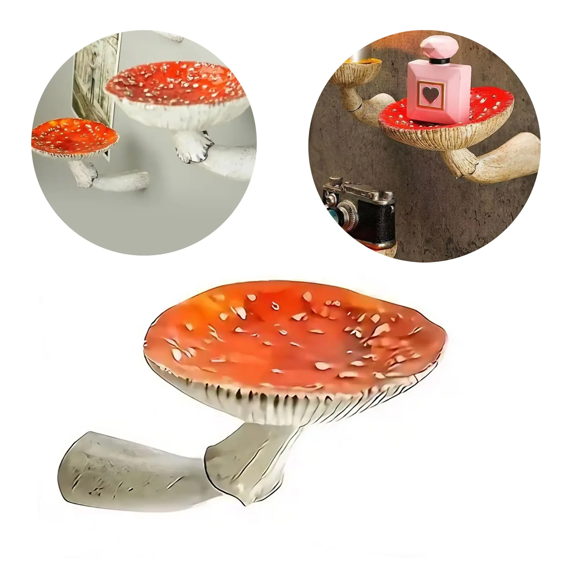Mushroom Resin Wall Shelf Set - 3 Sizes, Waterproof Floating Shelf, Ins Style Bathroom & Study Storage, Nordic Creative Wall Decor, Space-Saving Organizer