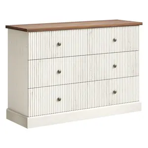 Modern 47-Inch 6-Drawer Fluted Dresser with Metal Handles, Wooden Storage Cabinet for Bedroom, Available in Brown-White or Classic Wood