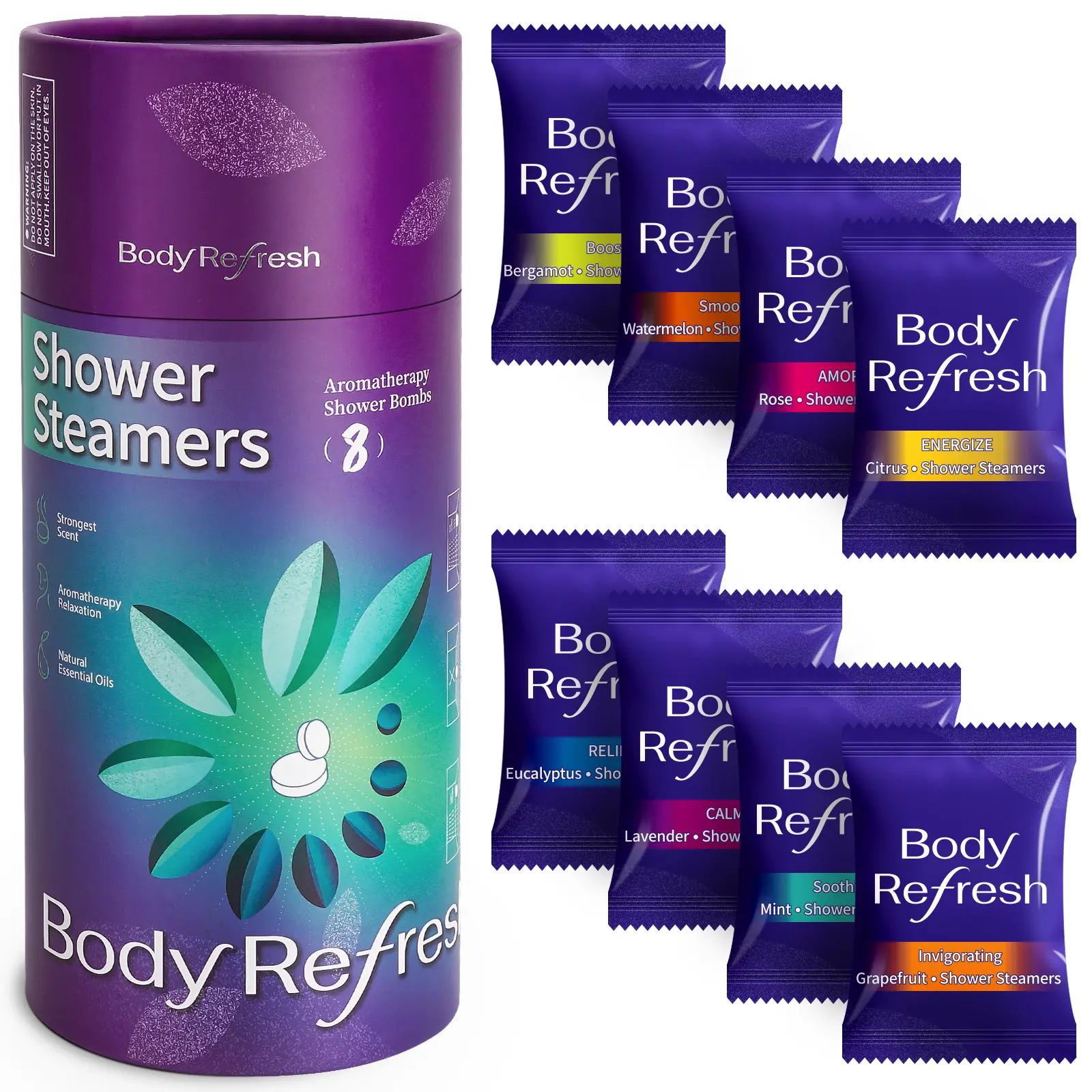 Bodyrefresh Shower Steamers Aromatherapy 8 Pack - Birthday Gifts for Women,Men, Mom, Fathers Day Gift for Dad, Shower Bombs with Essential Oils for Stress Relief, Self Care, Relaxation, Travel Essentials