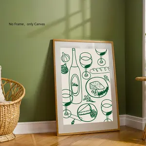 Wine & Food Pattern Unframed Canvas Painting, 1 Count Modern Wall Art Poster, Wall Art Decor for Home Living Room Bedroom Kitchen, Ornaments, Unframed Art Print