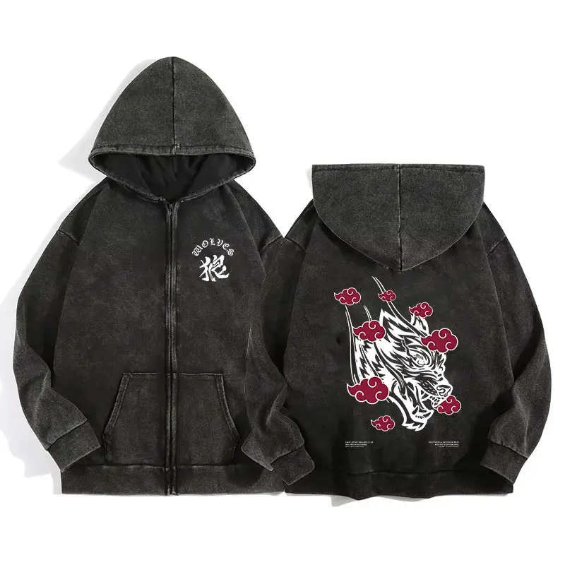 Darc Wolves Sport Zip up Hoodies for Men Women Cotton Print Gothic