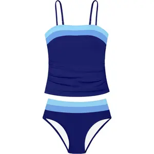Girls Swimsuit Color Block Tankini Swimsuit Quick Dry 2 Piece Bathing Suit for Girls 9-16 Years Teens Swimwear Summer