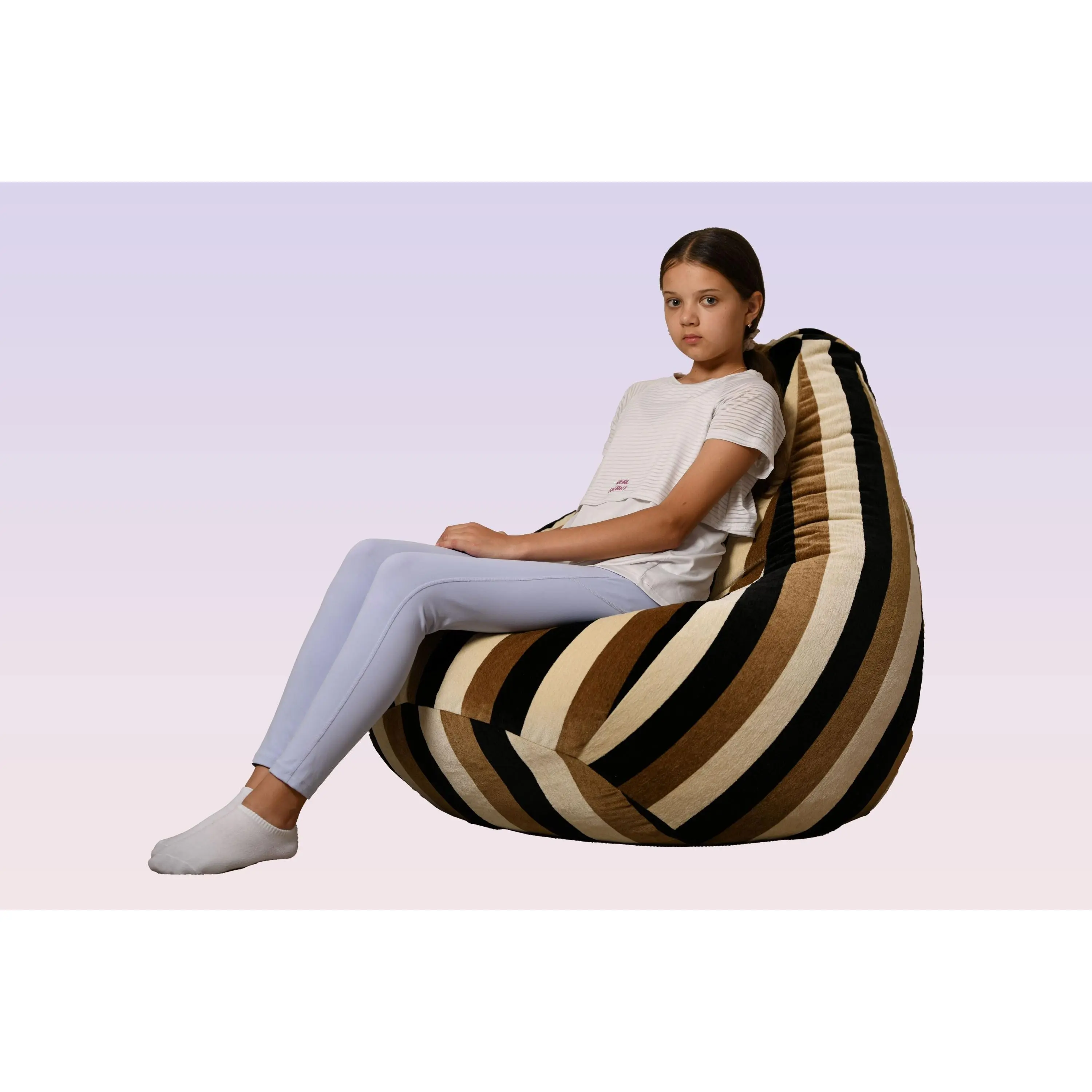 BIG GEM Bean Bag Chair for Adults, Teens and Kids. Pre-Filled. (Geometry) (Colorful Stripes). Made in The USA.