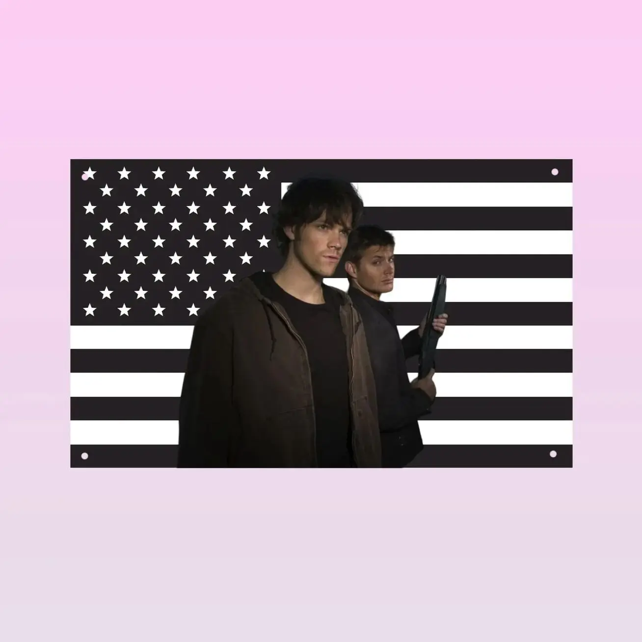 Supernatural Dean & Sam Winchester Black Flag | SPN Wall Tapestry | Hunter Brothers Room Decor | TV Series Banner Gift