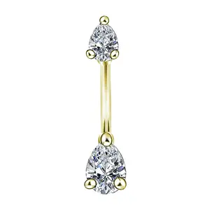 14G Surgical Steel PVD Gold Belly Button Ring CZ Curved Barbell Belly Rings Navel Piercing Jewelry 3/8"