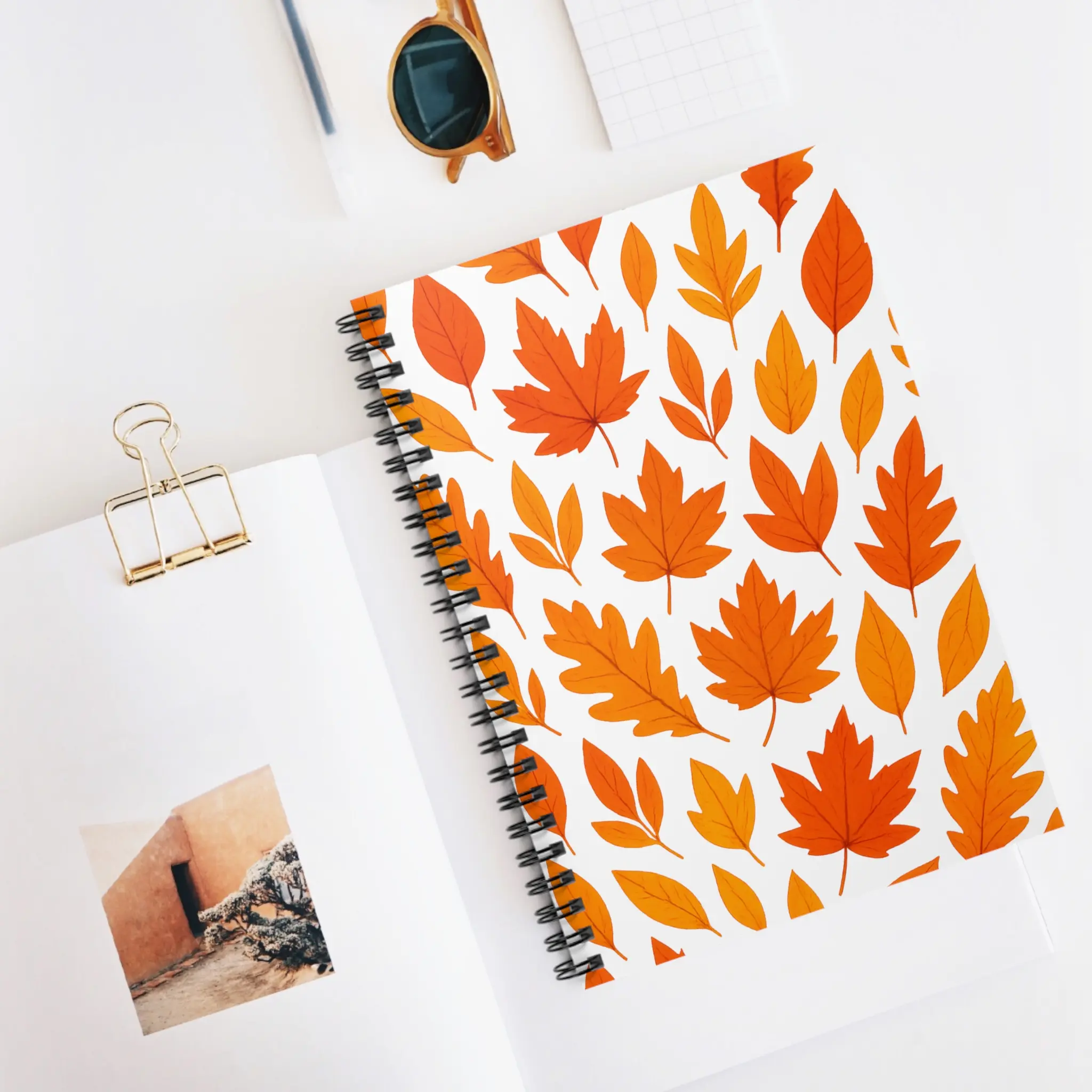 Autumn Leaves Spiral Notebook, Fall Journal, Back to School Supplies, Seasonal Planner, Orange Leaf Design