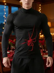 Men's Spider Logo Compression Turtleneck – Premium Quick-Dry Athletic Base Layer, Superhero-Inspired Training Long Sleeve Top, Compression Tops