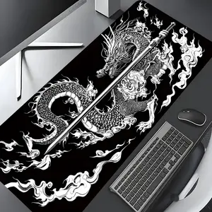 Fashion Ink Art Dragon Sword Design Large Gaming Mouse Pad,Aesthetic Desktop Drotection Pad,Washable Rubber Pad Non-Slip Lock Edge Multi-Size Mouse Pad Suitable For Home Office,Good Gift for Family and Friends