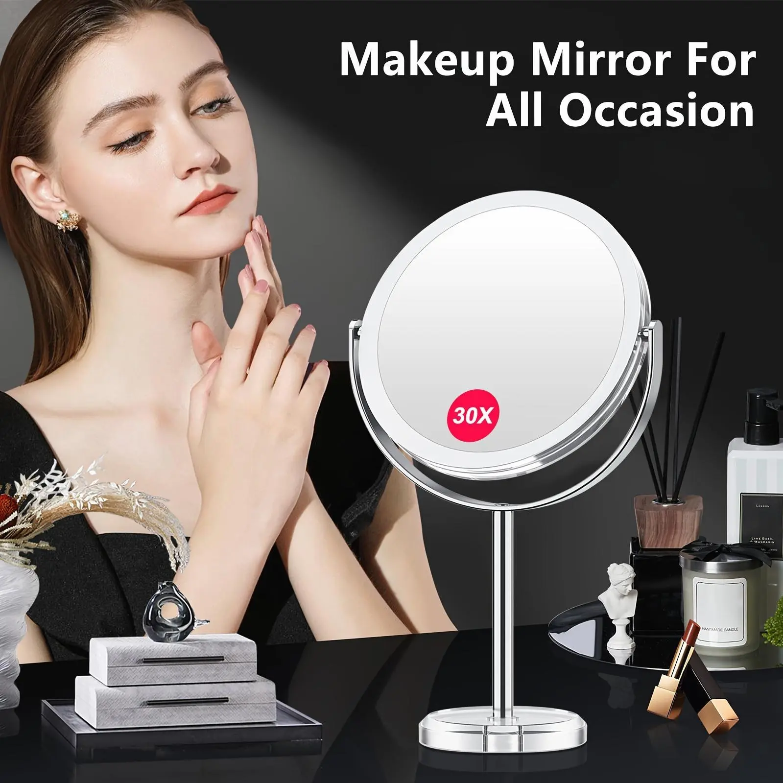 Upgraded 30X Vanity Makeup Mirror With Stand, Double Sided 1X/30X Magnifying Mirror With Detachable Design, 360° Rotation, Portable For Travel & Home Use, Ideal Gift For Women, Birthday Gift, Mothers Day Gifts For Mom
