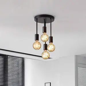 Vintage 4-Head Pendant Light Fixture, Modern Minimalist Living Room Bedroom Dining Lamp, Semi-Inset Indoor Ceiling Light, Home Decor Light, Interior Lights, No Bulb Included