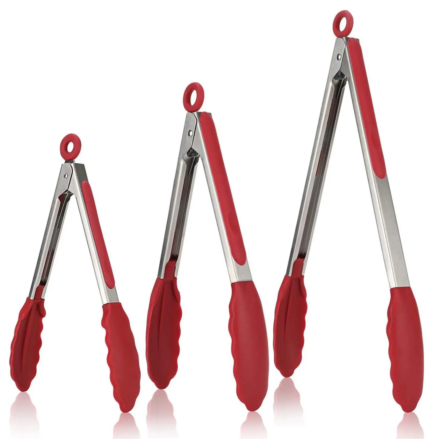 Silicone Kitchen Tongs Set, 3 Counts Non-stick Silicone Tongs with Stainless Steel Handle, Heat Resistant Food Tongs for Cooking, Baking, Frying, Kitchen Utensils, Kitchen Cooking Accessories, Kitchen Utensils Gadgets, Home and Kitchen, Summer for Gift