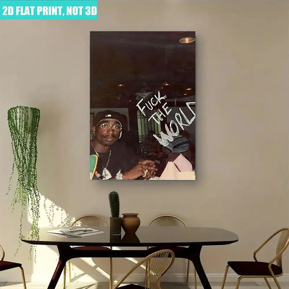 Vintage Wall Art, Decorative Wall Art, Vintage Design, Tupac Shakur Retro Hip Hop Poster, 90s Rap Music Icon Printing,  Living Room & Office Aesthetic, Perfect Gift For Hip Hop Fans, Framed.