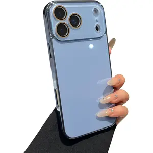 Solid Color Electroplated Frame with Crystal Camera Lens Protection Compatible with iPhone Case (iPhone 17 Pro Max,Light Blue)