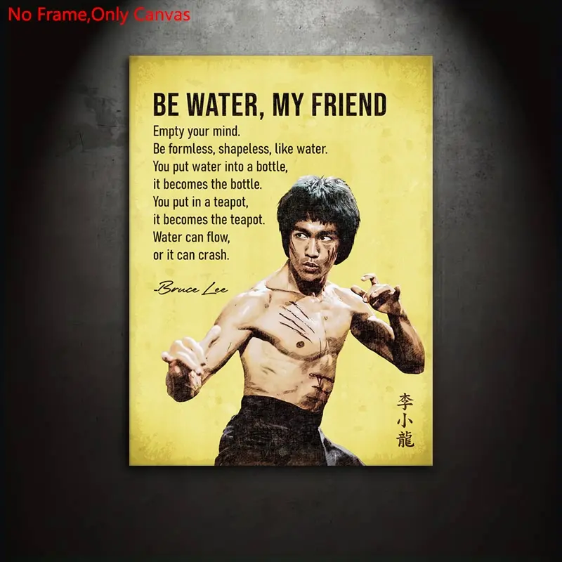1 piece/set of frameless canvas painting print poster, Unframed Art Print, Artwork for walls, classic realistic art, Bruce Lee's famous quotes, gift for Kung Fu culture lovers, gift for bedroom, living room, mural, wall decoration, room decoration