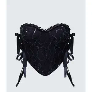 Finesse Cinday Pink Sequin Side Tie Corset