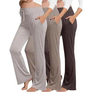 3 Pack Women's Maternity Lounge Pants Pregnancy Wide Leg Casual Sweatpants Drawstring Flare Pants with Pockets