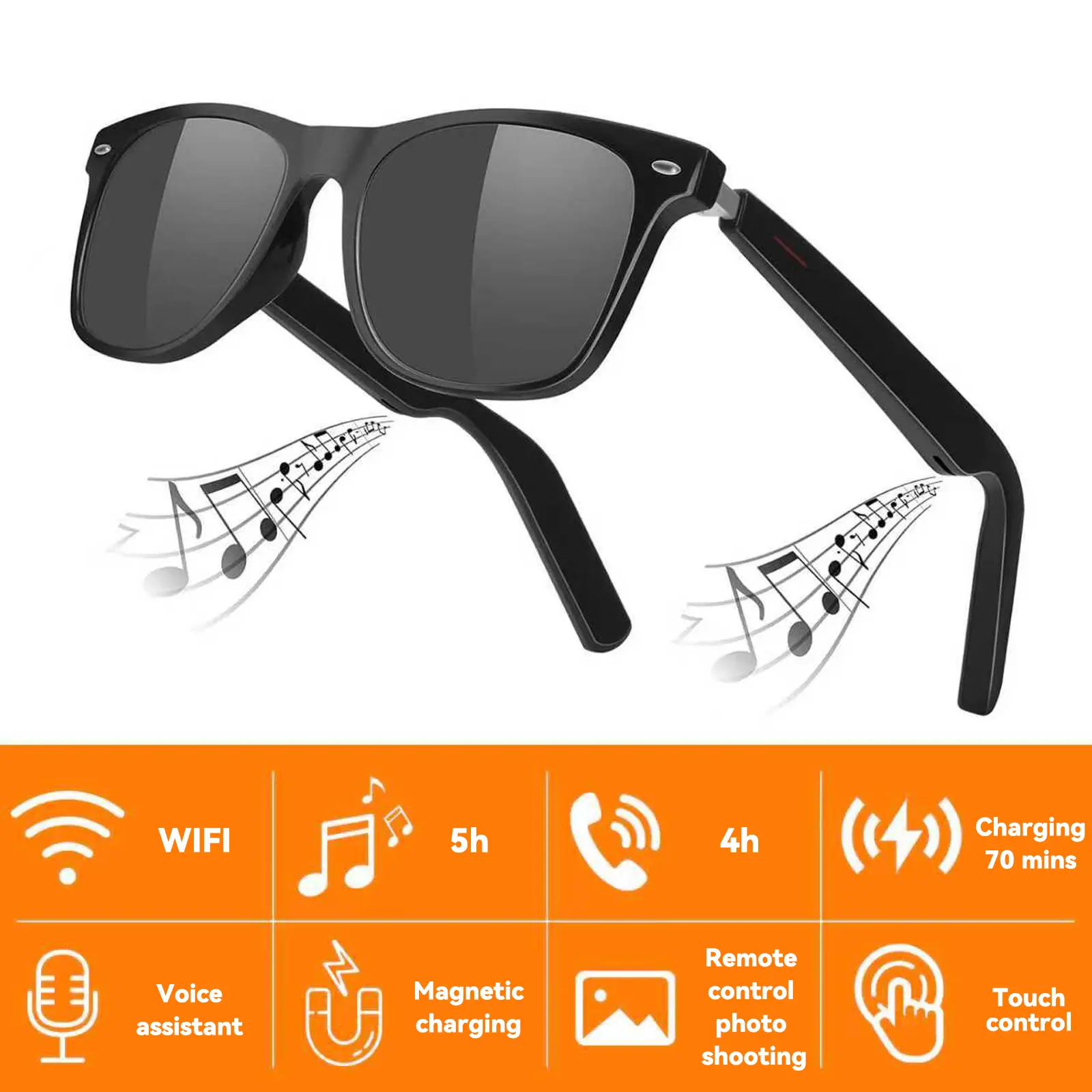 2026 New Smart Bluetooth Glasses with IP68, Built-in Speakers & Mic, Blue Light Blocking Water Proof