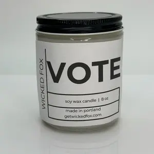 Vote Soy wax candle. Made in Portland. Election 2024 Pride