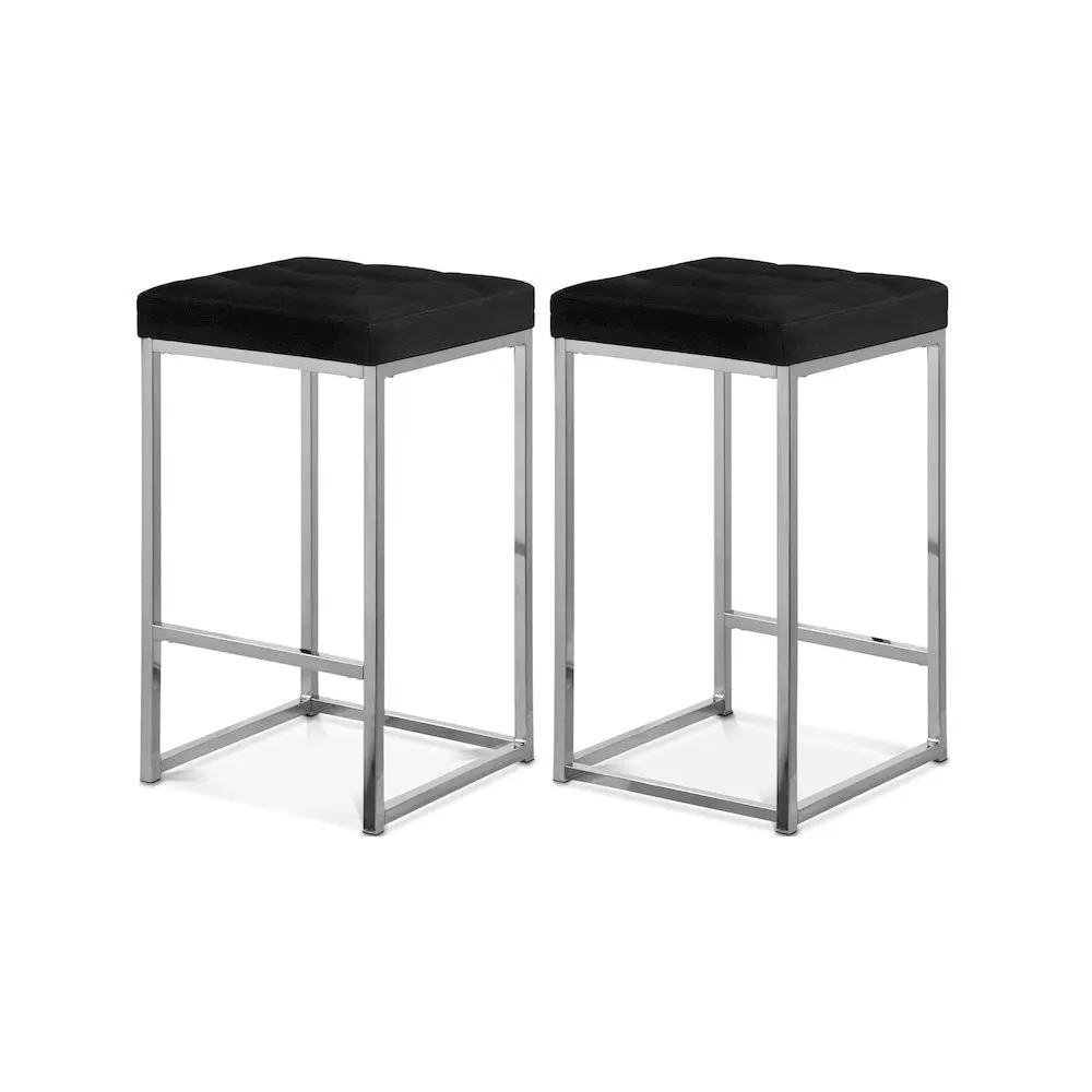 Nicola Black Velvet Stool, Set of 2